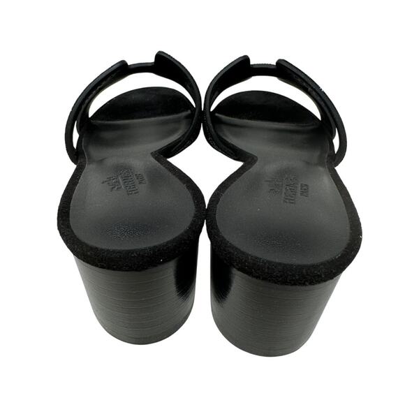 Hermes Oasis Block Heel Sandals Womens 37 US 6.5 Black Suede Arcane Rhinestone - Picture 4 of 10